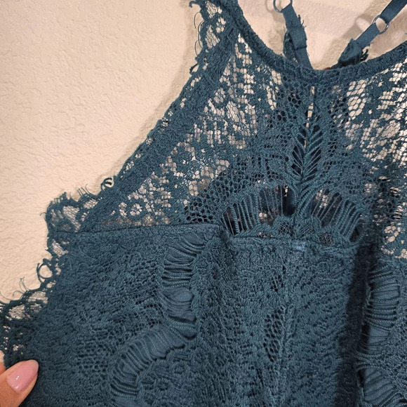 Free People Intimately Womans Macrame Mini Dress in Deep Jade‎ Size XS - Picture 5 of 9